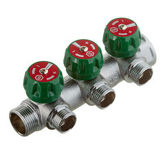 Изображение товара Коллектор Stout 3/4 ВР(г) х 3 выхода 1/2 НР(ш) х 3/4 НР(ш) регулирующий (SMB-6850-341203)