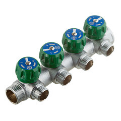 Коллектор Stout 3/4 ВР(г) х 4 выхода 1/2 НР(ш) х 3/4 НР(ш) регулирующий (SMB-6850-341204) - фото 1