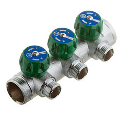 Коллектор Stout 1 ВР(г) х 3 выхода 1/2 НР(ш) х 1 НР(ш) регулирующий (SMB-6850-011203) - фото 1