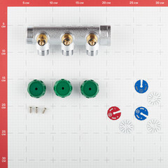 Коллектор Stout 1 ВР(г) х 3 выхода 1/2 НР(ш) х 1 НР(ш) регулирующий (SMB-6850-011203) - фото 2