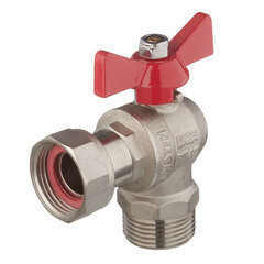 Кран шаровой латунный Valtec Base 1 ВР(г) х 1 НР(ш) бабочка с накидной гайкой угловой (VT.267.N.0606) - фото 1