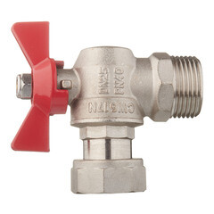 Кран шаровой латунный Valtec Base 1 ВР(г) х 1 НР(ш) бабочка с накидной гайкой угловой (VT.267.N.0606) - фото 2