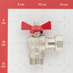 Кран шаровой латунный Valtec Base 1 ВР(г) х 1 НР(ш) бабочка с накидной гайкой угловой (VT.267.N.0606) - фото 3