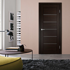 Дверь межкомнатная Vision 900х2000 мм ПВХ венге со стеклом с замком и петлями - фото 3