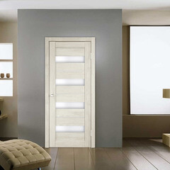 Дверь межкомнатная Бавария 02 700х2000 мм ПВХ дуб шале капучино со стеклом с замком - фото 2