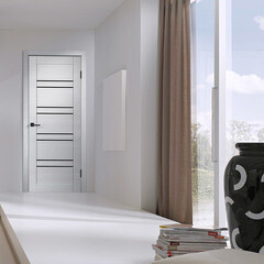 Дверь межкомнатная Vision 8 600х2000 мм ПВХ дуб белый со стеклом с замком и петлями - фото 2