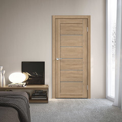 Дверь межкомнатная Vision 1 700х2000 мм ПВХ дуб европейский со стеклом с замком и петлями - фото 2