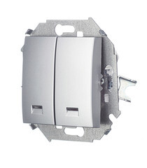 Выключатель Simon 15 двухклавишный встраиваемый алюминий с подсветкой (1591392-033) - фото 4