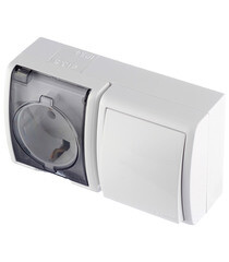 Блок выключатель и розетка Simon 15 Aqua одноклавишный накладной белый (1594511-030) - фото 2