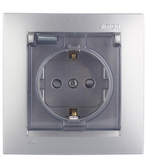 Изображение товара Розетка Simon 15 встраиваемая алюминий со шторками с крышкой (1590450-033)