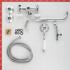 Смеситель для ванны Lavelly Simple хром двухвентильный с длинным изливом с лейкой (672192) - фото 5