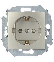 Розетка Simon 15 1591443-034 скрытая установка шампань с заземлением со шторками