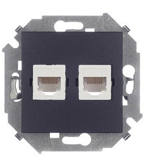 Изображение товара Розетка компьютерная Simon 15 встраиваемая графит 2хRJ45 (1591593-038)