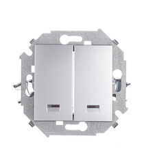 Изображение товара Выключатель Simon 15 двухклавишный встраиваемый алюминий с подсветкой (1591392-033)