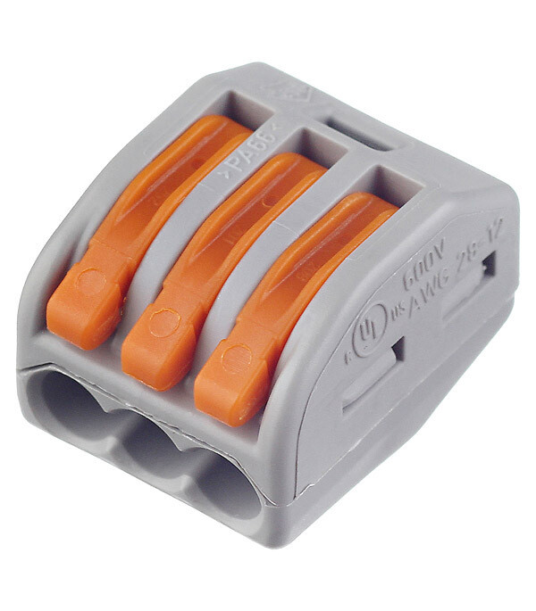 Клемма на 3 провода Wago 222-413 0,08-2,5 кв. мм с рычажками без пасты (5 шт.)