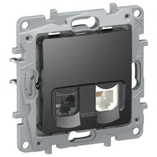 Розетка компьютерная/ телефонная IEK Etika встраиваемая антрацит RJ11/ RJ45 (6726521)