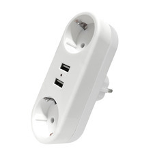 Разветвитель 2 розетки Domtok 16 А 250 В 3,5 кВт IP20 2хUSB белый (2732)