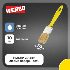 Кисть плоская искусственная щетина пластиковая ручка Wenzo Pro 35х10 мм для эмалей и лаков на водной основе
