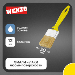 Кисть плоская искусственная щетина пластиковая ручка Wenzo Pro 50х12 мм для эмалей и лаков на водной основе