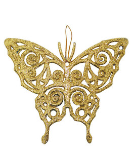 Украшение новогоднее подвеска блестящая Бабочка золото