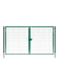 Ворота распашные с панелью 3D и столбами 3,5х2,03 м зеленые RAL 6005